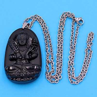 Dây chuyền mặt Hư Không Tạng Bồ Tát - thạch anh đen 5cm DITTEN6 - dây inox - tuổi Sửu, Dần