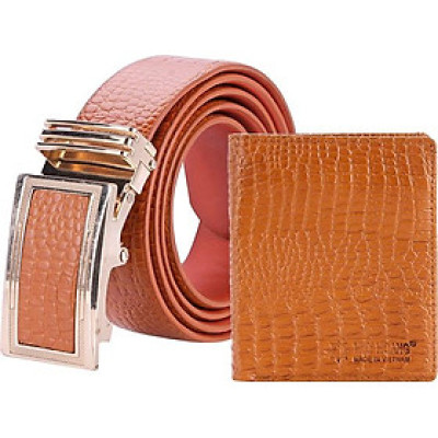 Bộ Ví & Thắt Lưng Nam Vân Cá Sấu Huy Hoàng HT2119-HT4113 (23 x 11,5 cm) - Da Bò