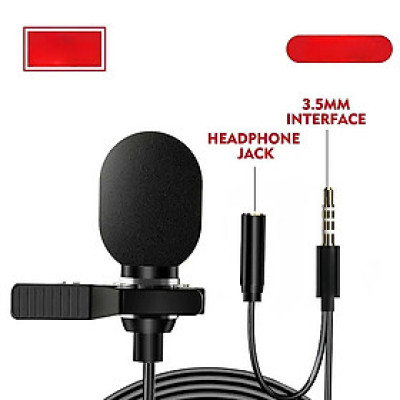 Mic Thu Âm Chân 3.5mm Dành Cho Điện Thoại, Máy Quay, Máy Trợ Giảng Kèm Jack Tai Nghe 3.5mm Micro - Hàng Chính Hãng