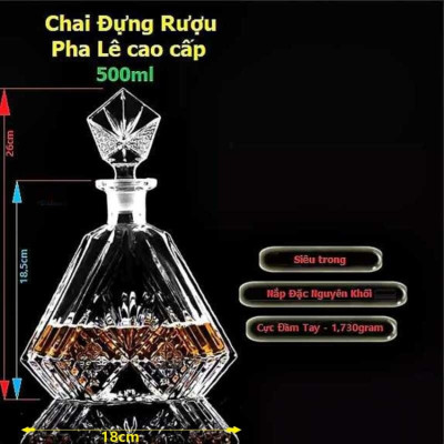 Chai Pha Lê Đựng Rượu 500ML cao cấp cực dày mẫu tam giác – nắp đặc mài nguyên khối - kín khí không cần gioăng – Chai Đựng Rượu Đẹp decor (P1) 