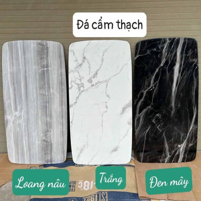 Bàn ăn mặt đá Cẩm thạch nhân tạo chân chéo X cong inox mạ vàng kết hợp ghế Spot