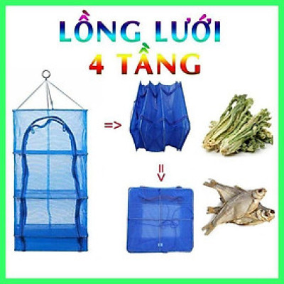 Lồng Lưới 4 Tầng Treo Phơi Cá, Phơi Khô, Thực Phẩm 70X35Cm