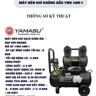 MÁY NÉN KHÍ SẠCH GIẢM ÂM 1690W 40 LÍT YMS-40N-1 YAMASU - HÀNG CHÍNH HÃNG