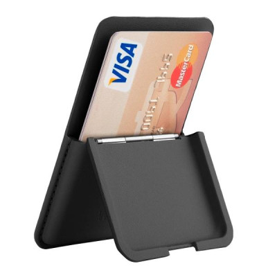 Ví da đựng thẻ nam châm hút từ tính WI WU Mag Wallet MW-001 tích hợp giá đỡ điện thoại gập gọn gắn sau điện thoại i Phone - Hàng chính hãng