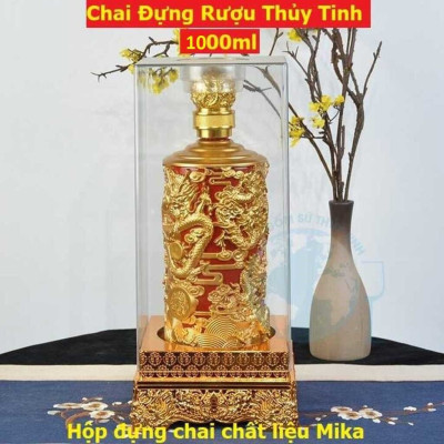 Bình Thủy Tinh Đựng Rượu 1000ml cao cấp mẫu đế vương hoa văn rồng - 4 màu lựa chọn - Chai Đựng Rượu Thủy Tinh decor – Vỏ Chai Rượu Đẹp (H2)