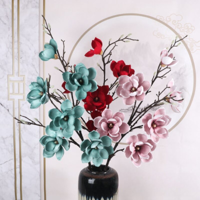 Hoa mộc lan giả - 1 cành 6 bông - Độ dài 130cm - Cây giả, hoa lụa Decor trang trí nhà cửa