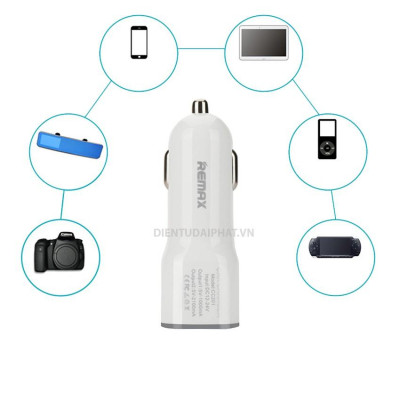 Củ sạc điện thoại trên ô tô Remax 2 cổng- hàng chính hãng