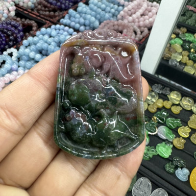 Mặt dây chuyền Cá chép phong thủy đá canxedon