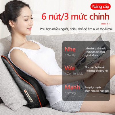 Gối massage cổ vai gáy, Máy massage lưng hồng ngoại trị liệu 16 đầu bi massage cùng chế độ rung