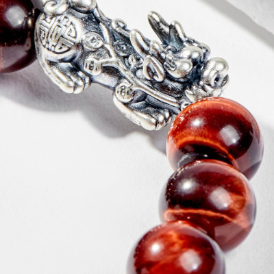 Vòng Tay Phong Thủy Đá Mắt Hổ Nâu Đỏ Phối Charm Tỳ Hưu Bạc (10mm) Mệnh Hỏa, Thổ Ngọc Quý Gemstones