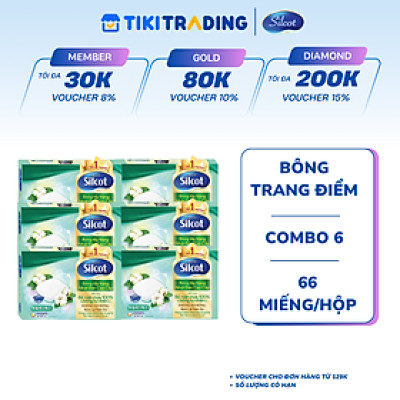 Combo 6 Hộp Silcot Bông Trang Điểm (bông tẩy trang) Nhật Bản Cao Cấp (66 Miếng/Hộp) 