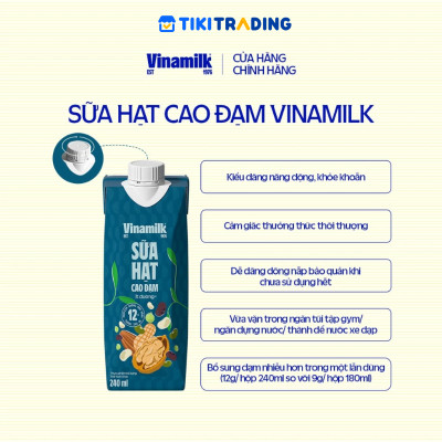 Thùng 24 hộp sữa hạt cao đạm ít đường Vinamilk 240ml