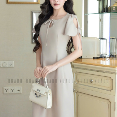 Đầm nude kem cổ giọt nước NGADO , đầm dài , đâm dự tiệc , công sở