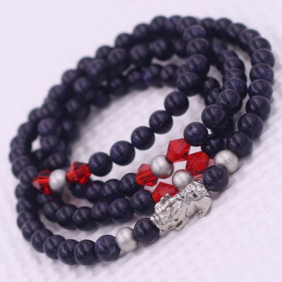 Vòng chuỗi 108 hạt đá lam sa 8 ly ( size XL ) charm tỳ hưu inox, vòng chuỗi niệm Phật, vòng chuỗi đeo tay