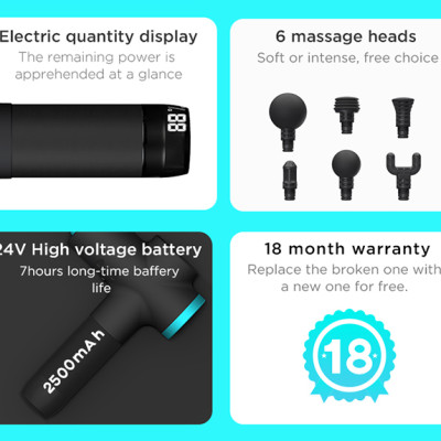 Súng massage cầm tay cao cấp công nghệ Ai Booster M2 - 6 đầu, 3 chế độ mát xa