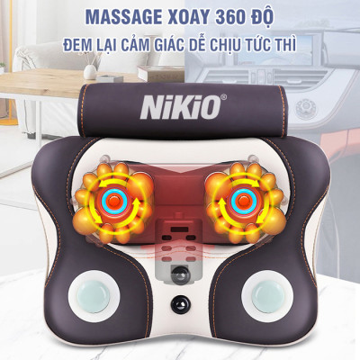 Máy (Gối) Massage Đấm Bóp Cổ Vai Gáy Nikio NK-136AC - Con Lăn 3D Xoa Bóp Chuyên Sâu Kết Hợp Hồng Ngoại Trị Liệu Đau Mỏi Cổ, Hỗ Trợ Mát Xa Lưng