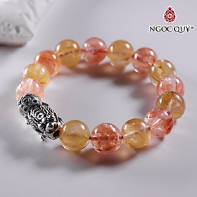Vòng tay đá ưu linh vàng cam mix charm tỳ hưu tài lộc hạt 12mm - Ngọc Quý Gemstones
