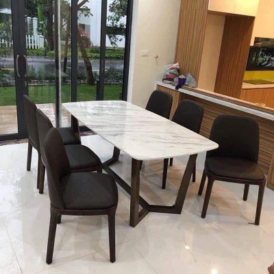 BỘ BÀN ĂN MẶT ĐÁ, 4 GHẾ BỌC DA HÀNG KỸ