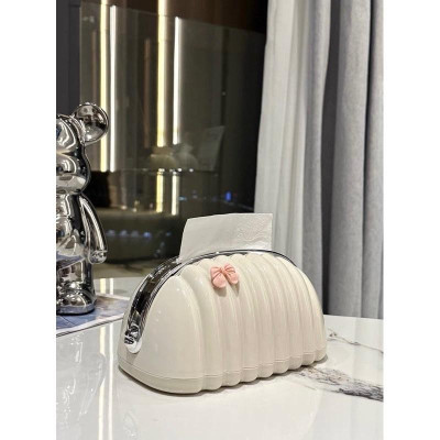 [KoSuyTu] Hộp Đựng Giấy Ăn Vỏ Sò Cao Cấp Kèm Nơ Hồng ABS Kem 24x14x12cm Lò Xo Tiện Dụng Hiện Đại