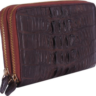 Ví Nữ Da Cá Sấu Nhiều Ngăn Gai Huy Hoàng HT3284 (11 x 22 cm) - Nâu Đất