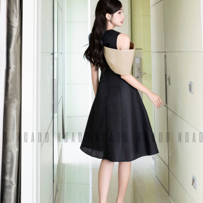 Đầm đen tay nơ NGADO , Đầm xòe , Đầm dự tiệc