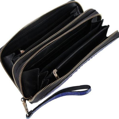 Ví nữ da cá sấu Huy Hoàng nhiều ngăn đầu cá sấu màu xanh dương HT3729