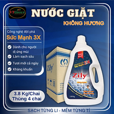 Nước Giặt Zily Không Hương 3.8 Kg (4 Chai/thùng) - Tặng 1 chai xịt thơm & làm phẳng quần áo Zily 300g