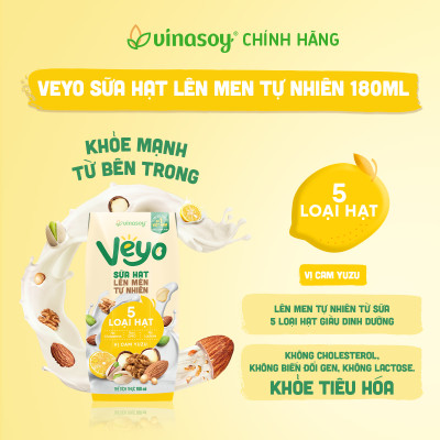 Thùng Veyo Sữa hạt lên men tự nhiên Vị Cam Yuzu (30hộp x 180ml)