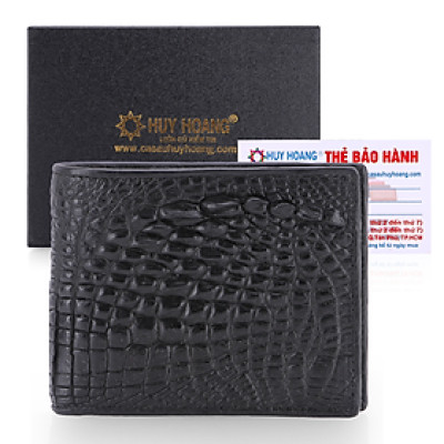 HJ2219 - Bóp nam Huy Hoàng da cá sấu ngăn sau màu đen