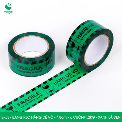 BK3E - Băng keo HÀNG DỄ VỠ màu xanh lá đen khổ 4.8 cm - Băng dính niêm phong - 3 cuộn