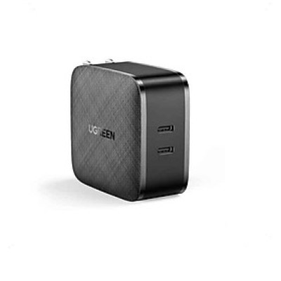 Ugreen 70866 66W 2c QC4.0 chuẩn cắm US Màu Đen Củ sạc nhanh 2 cổng USB type C CD216 20070866 - Hàng chính hãng