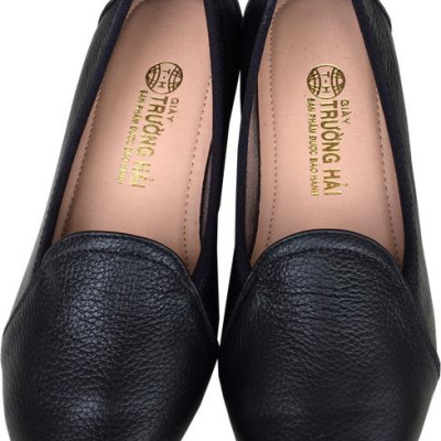 [HÌNH ẢNH THẬT] Giày đế xuồng nữ Trường Hải 3cm trơn đen da bò cao cấp mềm mại không bong tróc đế cao chống mòn không trơn DX0845