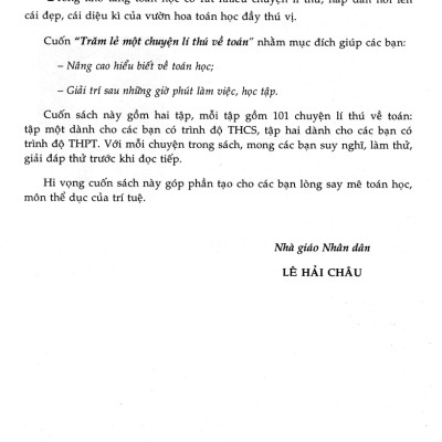 Sách tham khảo- Trăm Lẻ Một Chuyện Lí Thú Về Toán (Dành Cho Các Bạn Có Trình Độ THPT)_HA