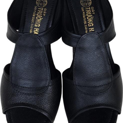 Dép nữ đế xuồng Trường Hải cao 6.5cm quai dép da bò thật không bong tróc đế cao su không trơn thời trang cao cấp DXN0822