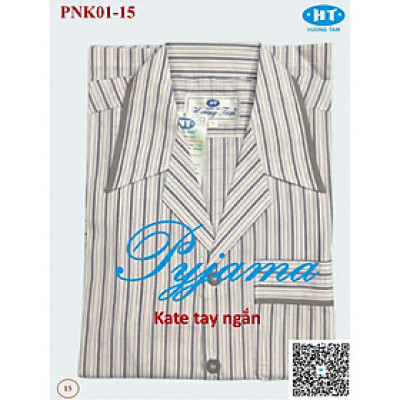 Bộ Pyjama HUONGTAM Kate  tay ngắn nam cao cấp(PNK02N9). Chất liệu Kate loại tốt:  mềm mại, thoáng mát, không phai màu.