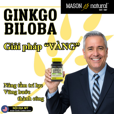 Ginkgo Biloba 125mg Mason Natural Hộp 60 viên giúp hoạt huyết dưỡng não giảm đau đầu chóng mặt