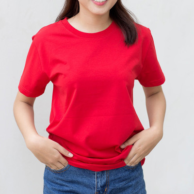 Áo Thun Nữ Trơn Màu Đỏ Tươi Form Basic Tay Ngắn Cổ Tròn