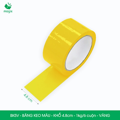 BK5V - 3 cuộn băng keo màu khổ 4.8cm loại 1kg/6 cuộn - Vàng - Băng keo, băng dính đóng hàng