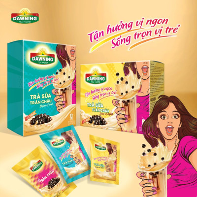 Combo 5 Hộp Trà sữa trân châu DAWNING Tròn vị ngon, thơm trà, tan đá vẫn ngon đậm đà 260g/hộp