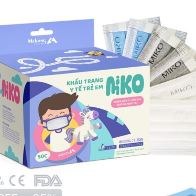 Combo 6 Hộp Khẩu trang trẻ me MiKo cao cấp, có dây đeo mềm không đau tai
