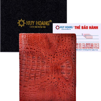 Ví Nam Da Cá Sấu Nguyên Con Kiểu Đứng Huy Hoàng HT2237 (12.5 x 10 cm) - Nâu Đỏ