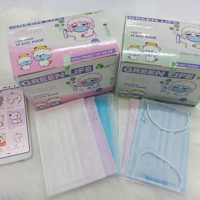 Khẩu trang y tế trẻ em kháng khuẩn GREEN LIFE - SMS trắng