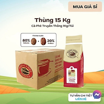 [Giá sỉ liên hệ] Thùng 15 KG Cà phê bột Truyền thống Highlands Coffee 1kg