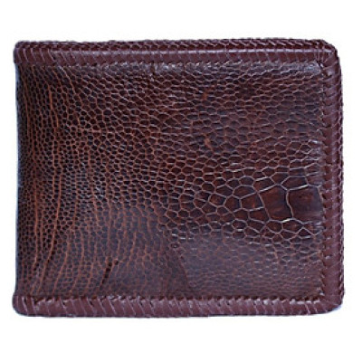 HC2424 - Bóp nam Huy Hoàng da đà điểu trơn đan viền màu nâu đỏ