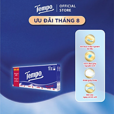 [LỐC 10 GÓI] Khăn giấy bỏ túi cao cấp Tempo Regular - 4 lớp bền dai, được kiểm nghiệm da liễu - Thương hiệu Đức (10 Gói/Lốc)