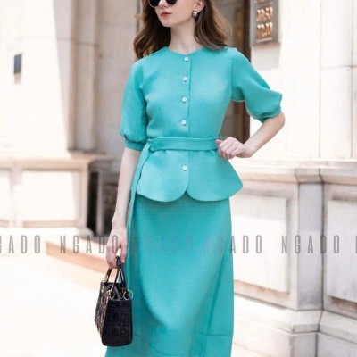 Set áo váy xanh ngọc tay lửng NGADO , set áo váy dài , set công sở, dự tiệc