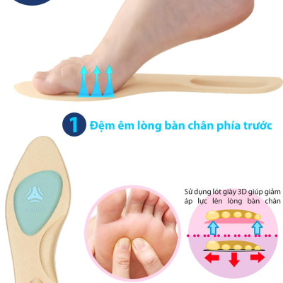 2 cặp Lót giày cao gót mũi nhọn 4D có gờ giảm sốc đệm êm nguyên bàn chân - buybox - BBPK65-2