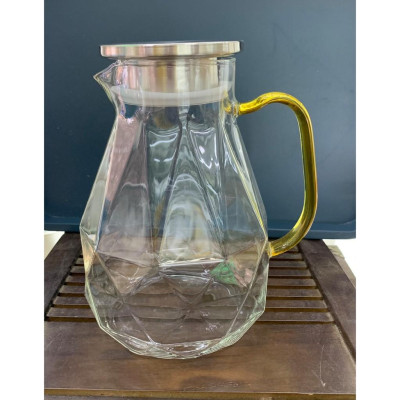 Bình đựng nước thủy tinh chịu nhiệt trắng quai vàng vân đá