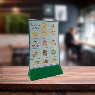 Kệ menu nhà hàng, Standee mica để bàn, Bảng quét mã QR Code, Kệ mica 2 mặt Enter E09-A 100x210mm đế lùa uốn chân chữ A