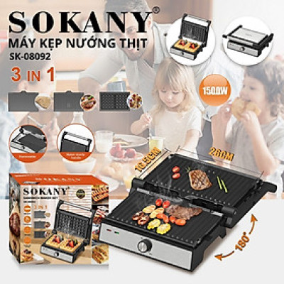 Máy kẹp nướng đa năng 3IN1 SOKANY SK-08092 công suất cao 1500W, bộ 3 khay nướng đa năng, tháo lắp dễ dàng vệ sinh - HÀNG CHÍNH HÃNG - DELIYA